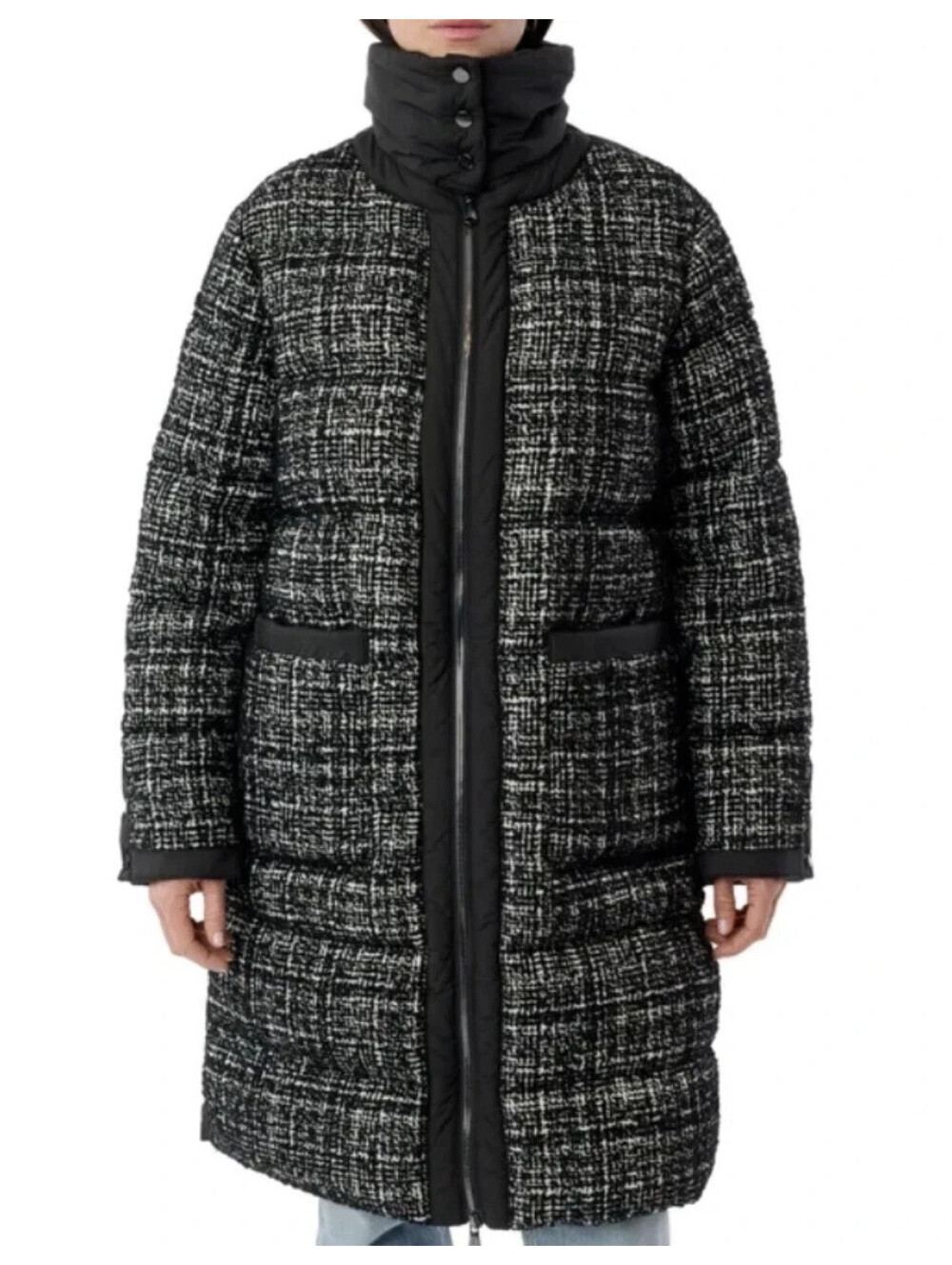 Bernardo Black & White Size Large Tweed Puffer Winter Coat Jacket